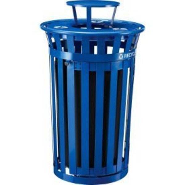 Global Equipment Recycling Can w/Access Door   Rain Bonnet Lid, 36 Gallon, Blue 261943BL